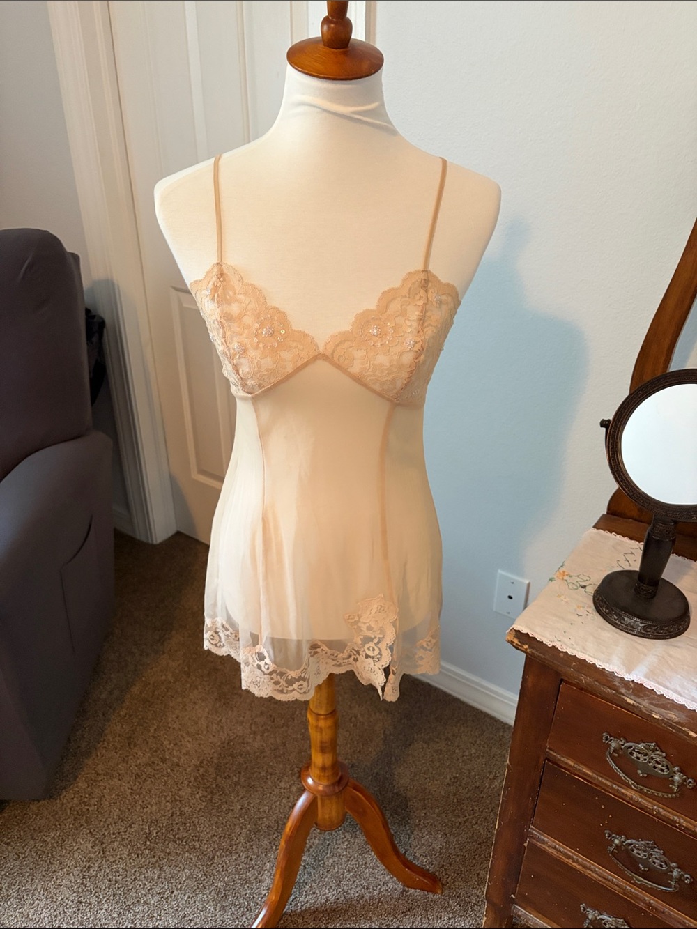 Victoria's Secret Sheer Lace Chemise - cream
